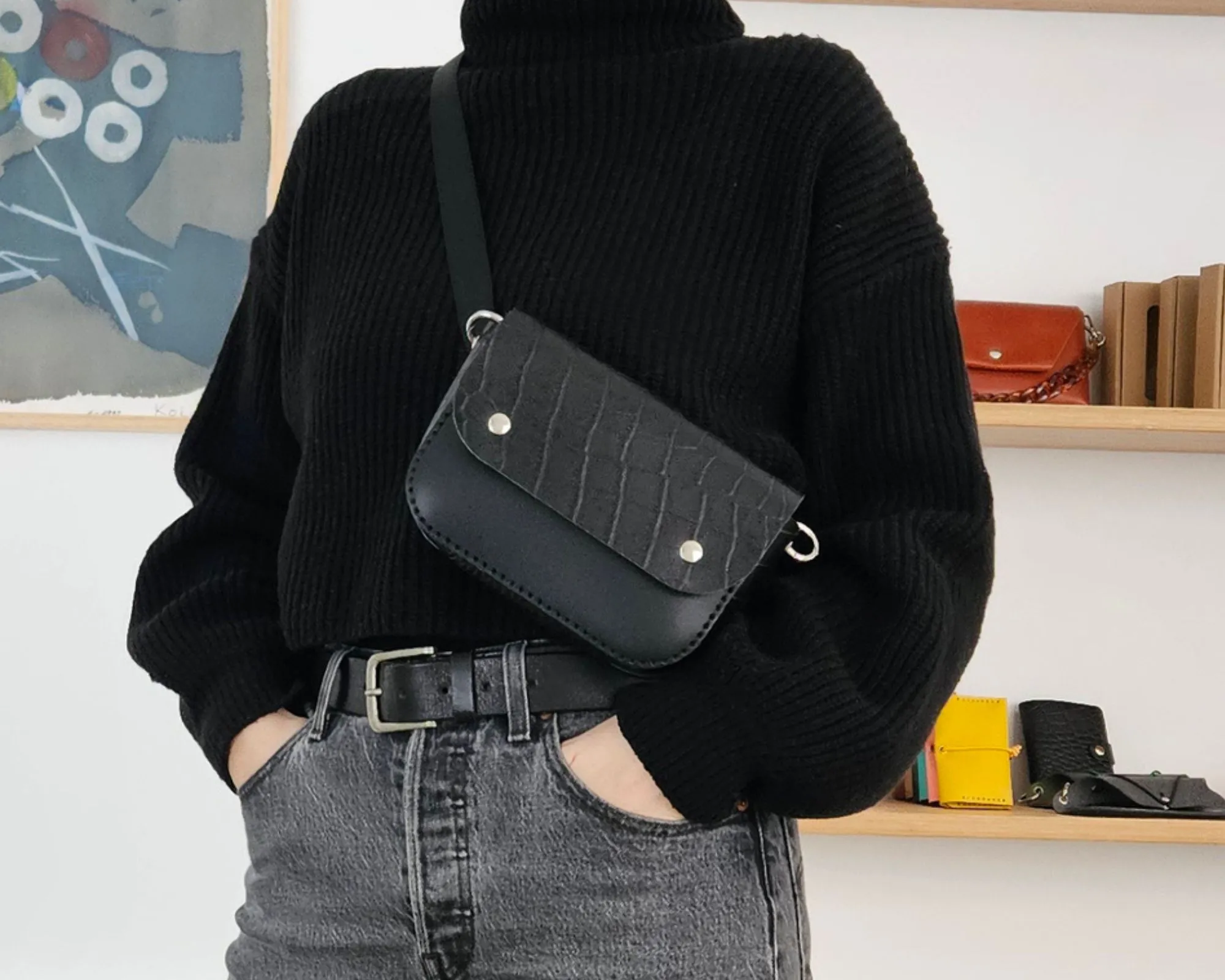 Bolso convertible de cuero. Bandolera + Riñonera - Imagen 7